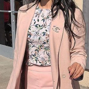 Topshop floral pleated light pink blouse